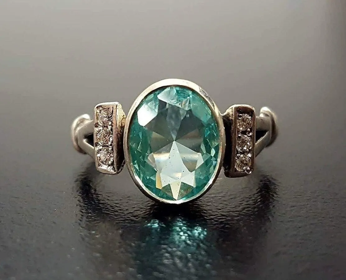 Blue Aquamarine Ring - Blue Engagement Ring - Vintage Promise Ring