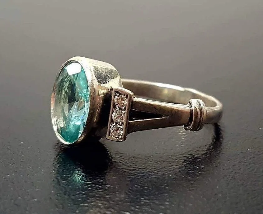 Blue Aquamarine Ring - Blue Engagement Ring - Vintage Promise Ring