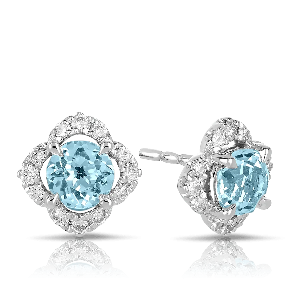 Blue Topaz & Diamond Stud Earrings in 9ct White Gold