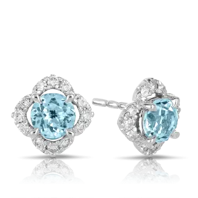 Blue Topaz & Diamond Stud Earrings in 9ct White Gold