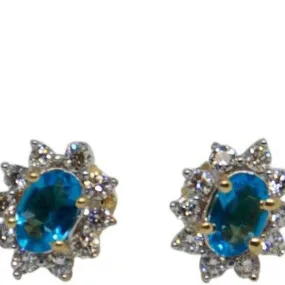 Blue Topaz & Diamond Stud Earrings