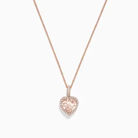 Blush 14K Rose Gold Morganite and Diamond Heart Pendant, 1.88 TCW