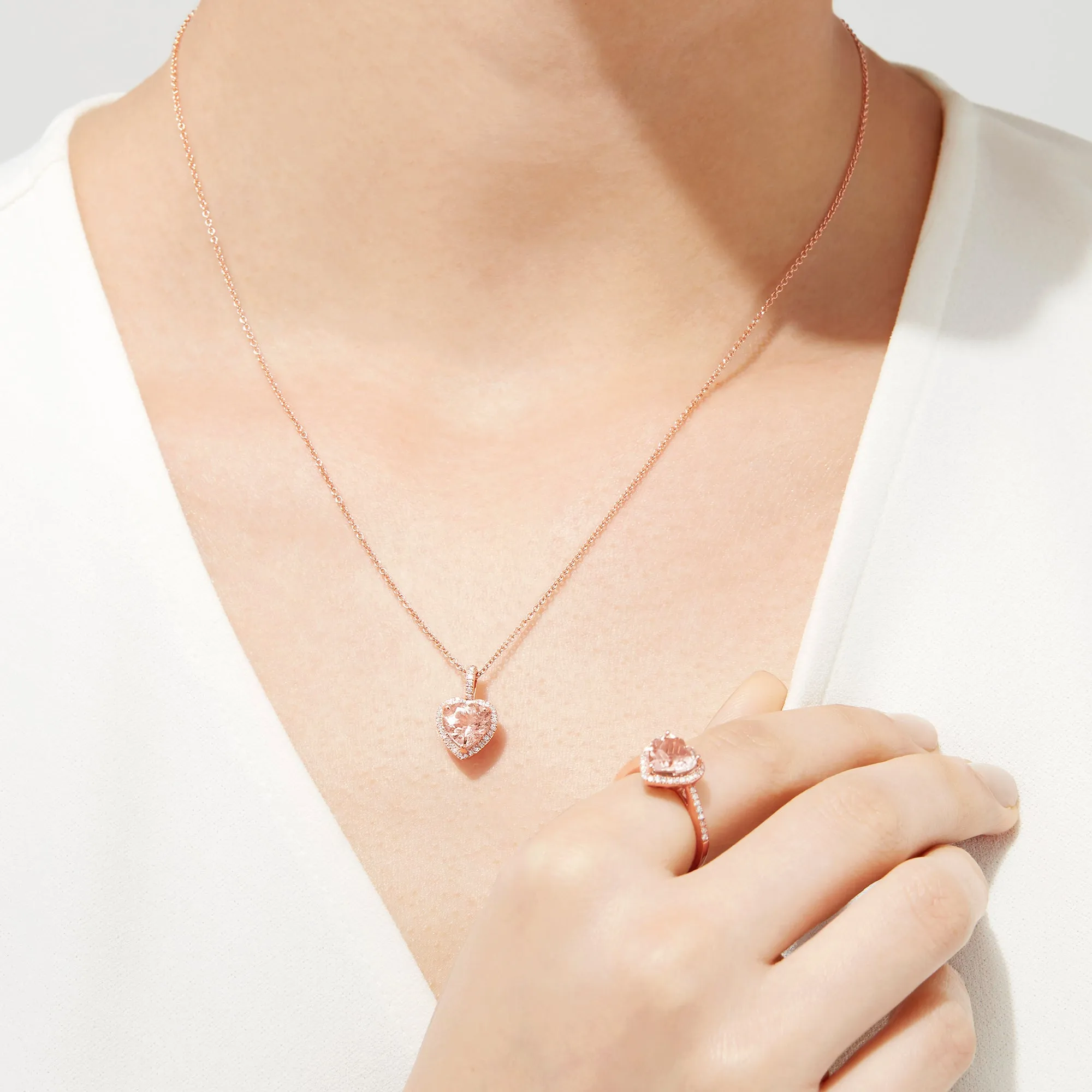 Blush 14K Rose Gold Morganite and Diamond Heart Pendant, 1.88 TCW