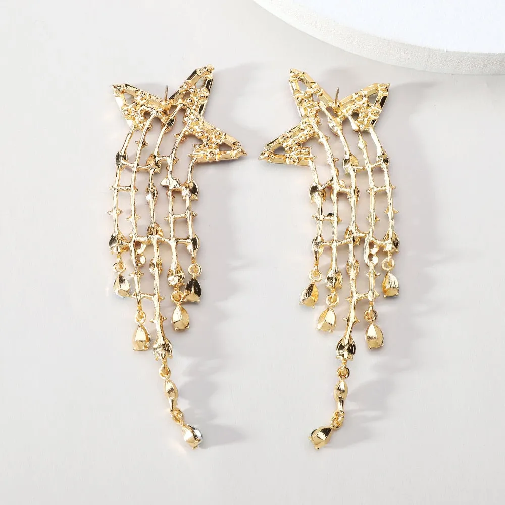 Bohemian Colorful Crystal Tassel Star Long Dangle Earring