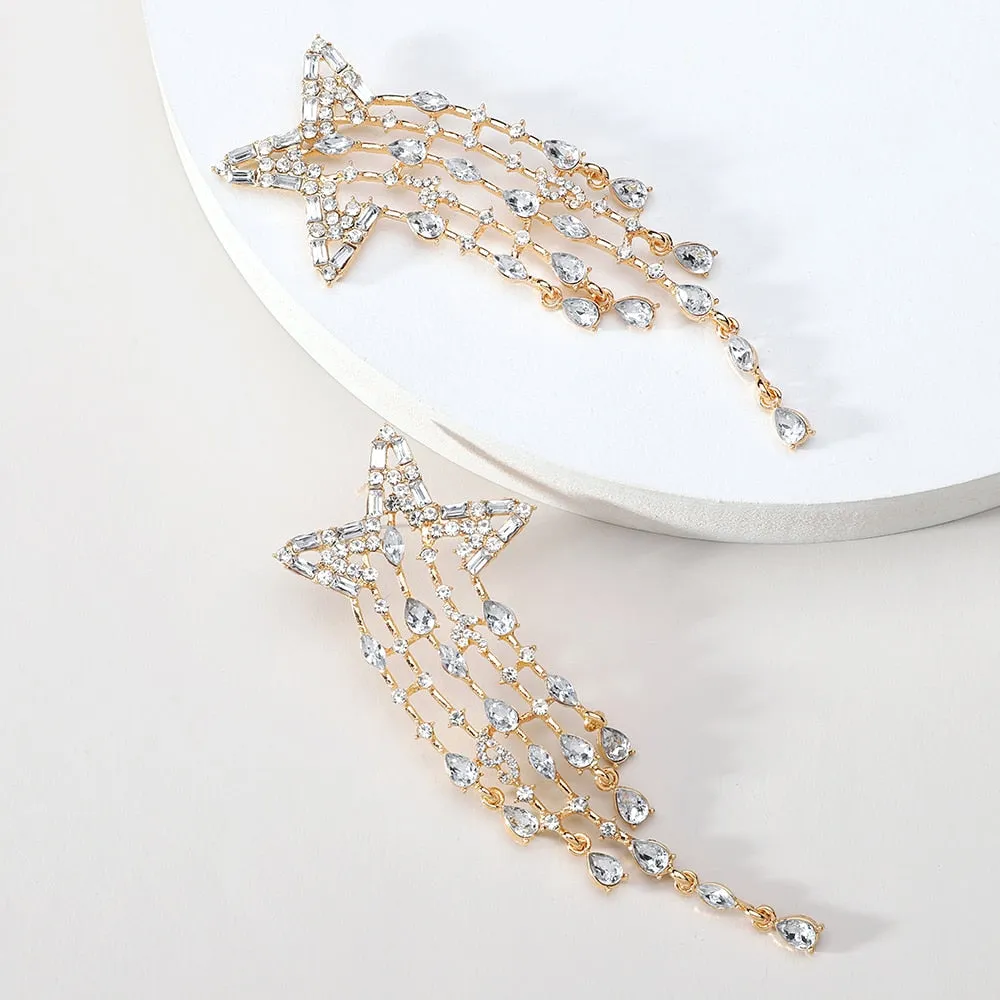 Bohemian Colorful Crystal Tassel Star Long Dangle Earring