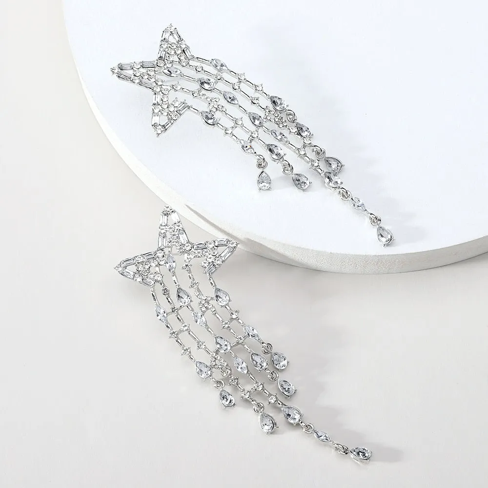 Bohemian Colorful Crystal Tassel Star Long Dangle Earring