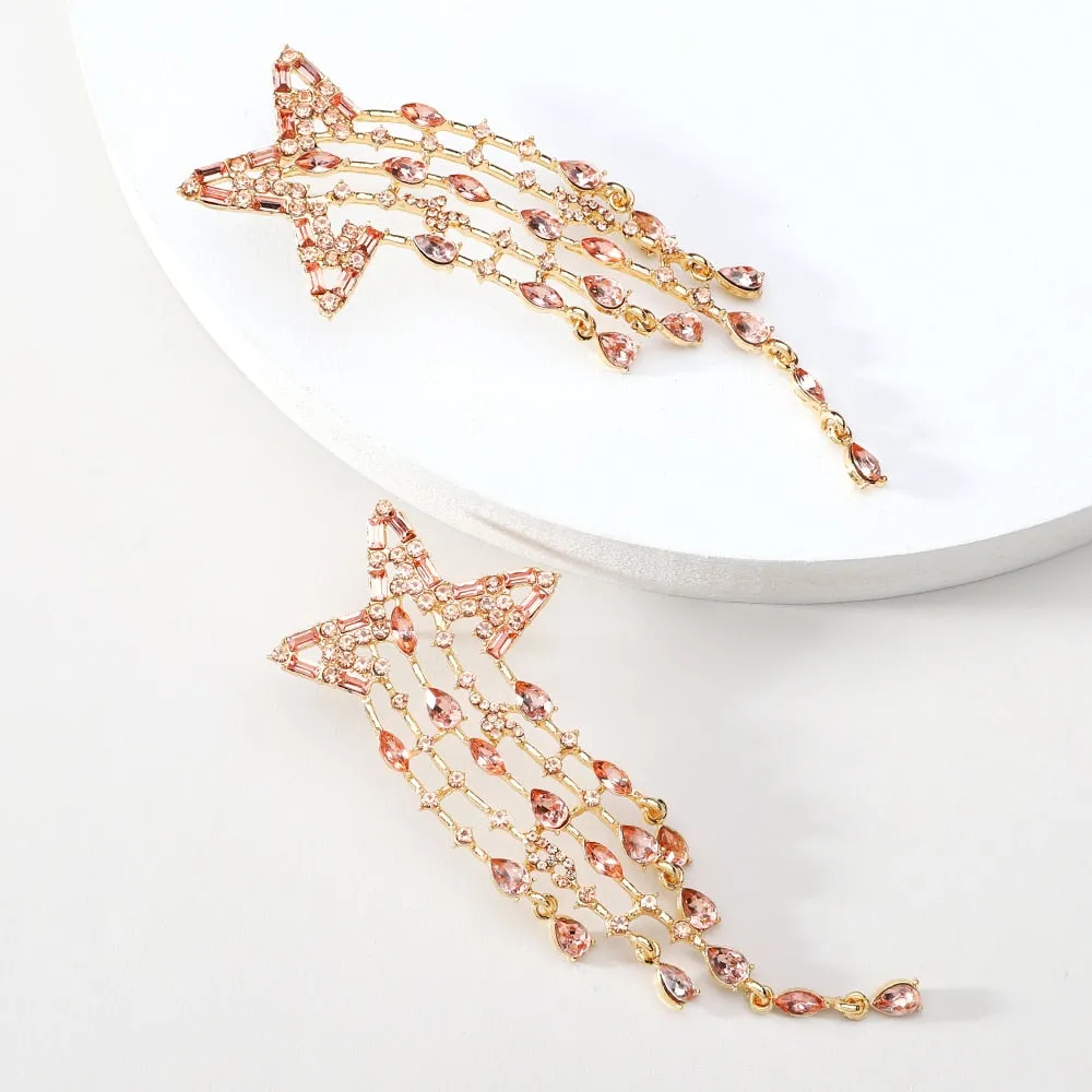 Bohemian Colorful Crystal Tassel Star Long Dangle Earring