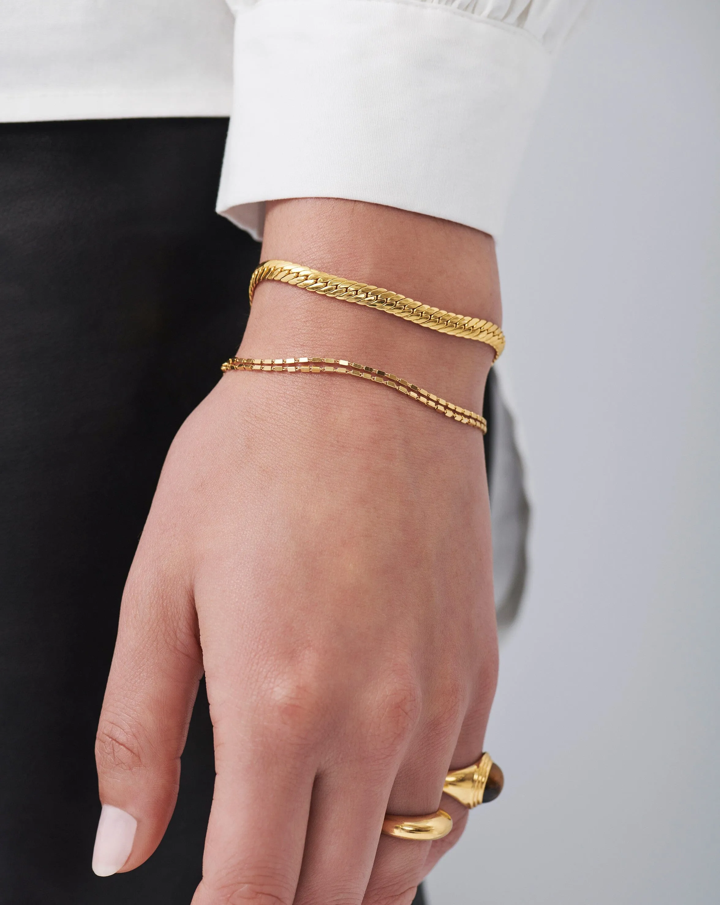 Box Link Double Chain Bracelet | 18k Gold Vermeil