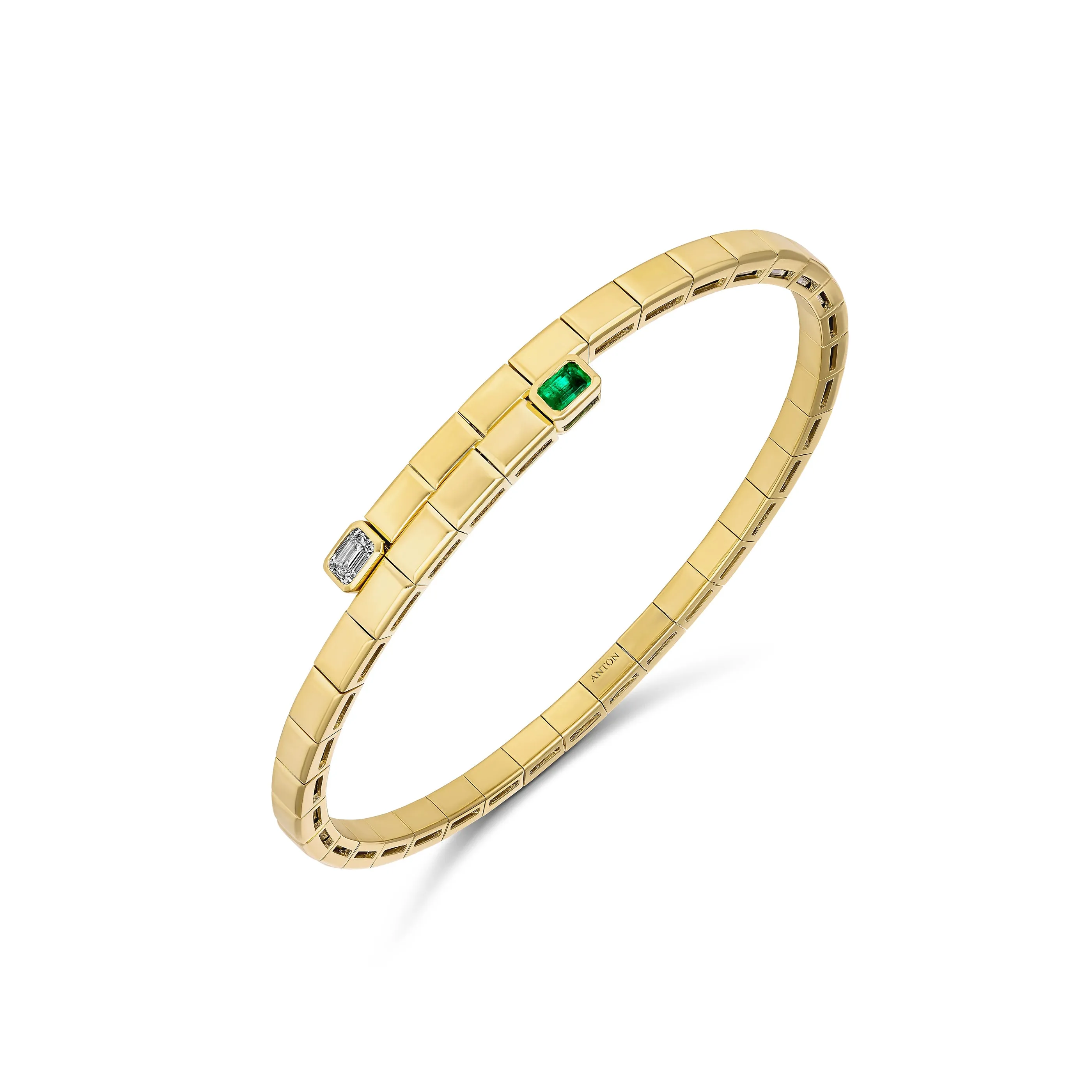 Capri Dreaming® Golden Tennis Emerald Gemstone and Diamond Wrap Bangle | 18K Yellow Gold