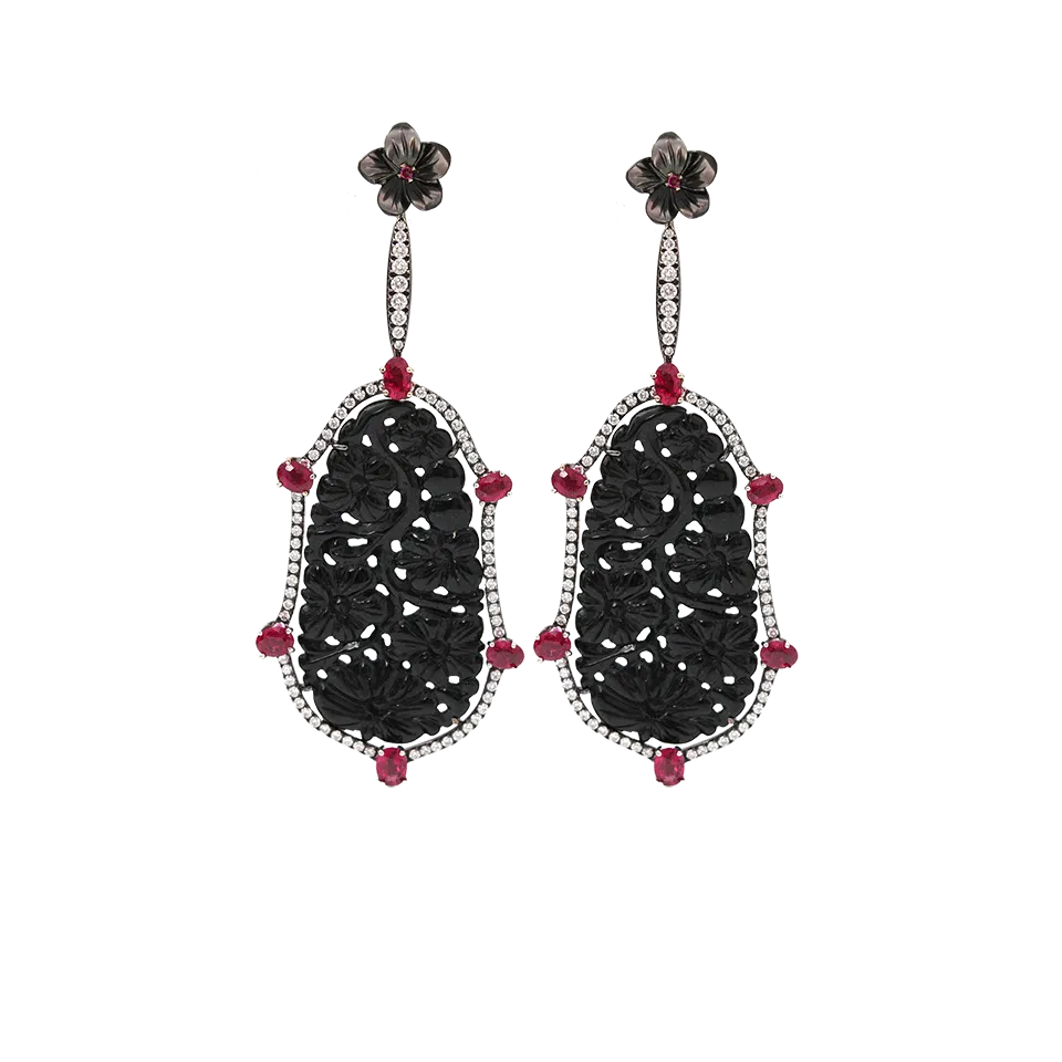 Carved Black Jade Earrings