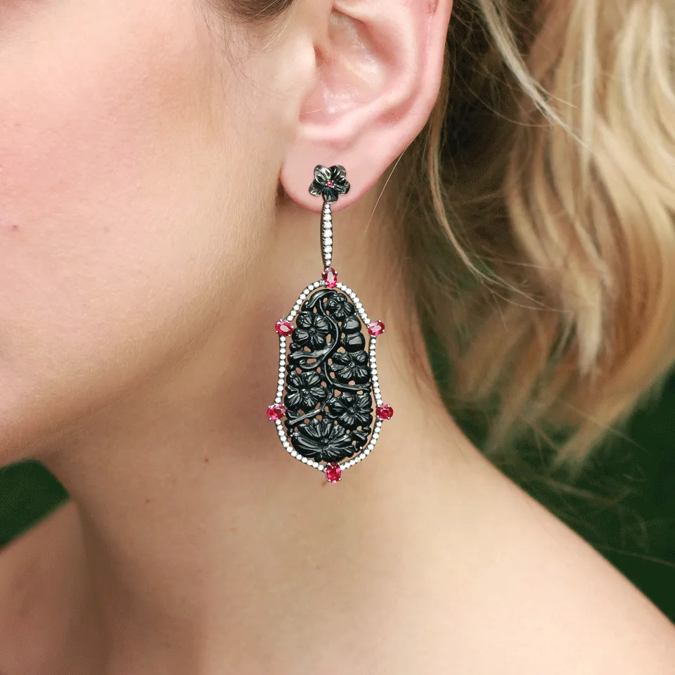 Carved Black Jade Earrings