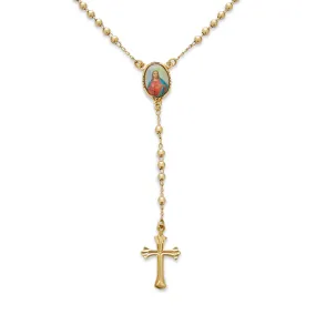 Catholic Rosary Necklace 18K Gold Plated with Sacred Heart of Jesus Cross Beads