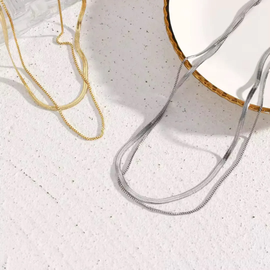Circle of Love Herringbone Layered Necklace - Gold/Silver
