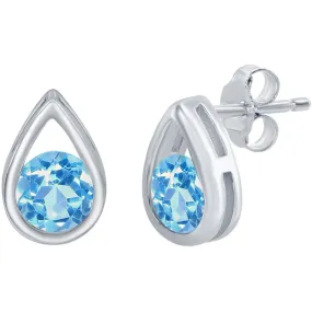 Classic Women's Earrings - Pearshaped with Round Swiss Blue Topaz Gem Stud | D-8168