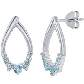 Classic Women's Earrings - Sterling Silver Pear Shaped Sky Blue Topaz Gem | D-8125