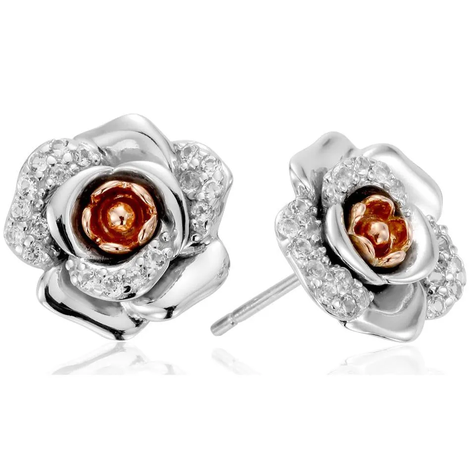Clogau Rose Sterling Silver White Topaz Earrings D