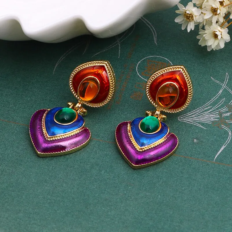 Colorful Crystal Resin Heart Clip on Earrings Without Piercing for Women