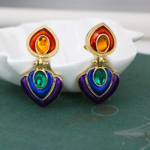 Colorful Crystal Resin Heart Clip on Earrings Without Piercing for Women