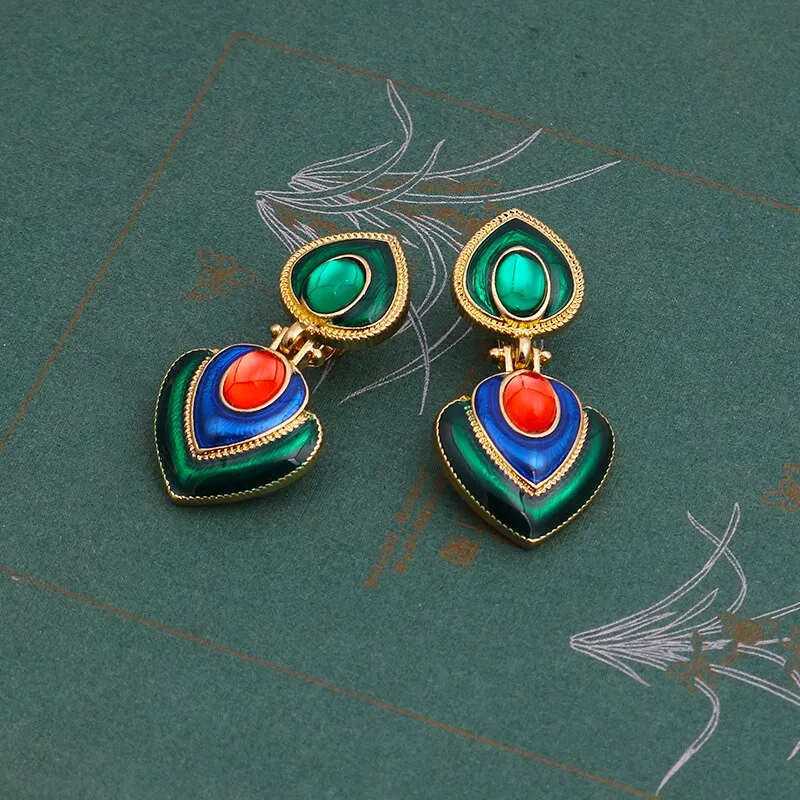 Colorful Crystal Resin Heart Clip on Earrings Without Piercing for Women