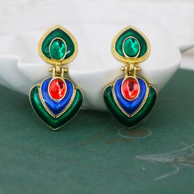 Colorful Crystal Resin Heart Clip on Earrings Without Piercing for Women