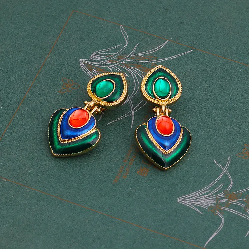 Colorful Crystal Resin Heart Clip on Earrings Without Piercing for Women