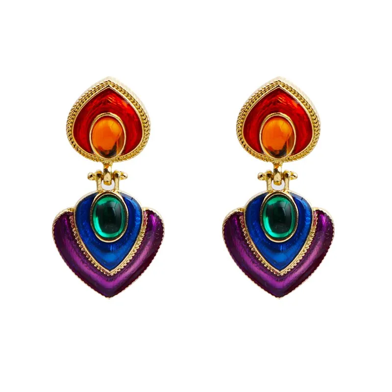 Colorful Crystal Resin Heart Clip on Earrings Without Piercing for Women