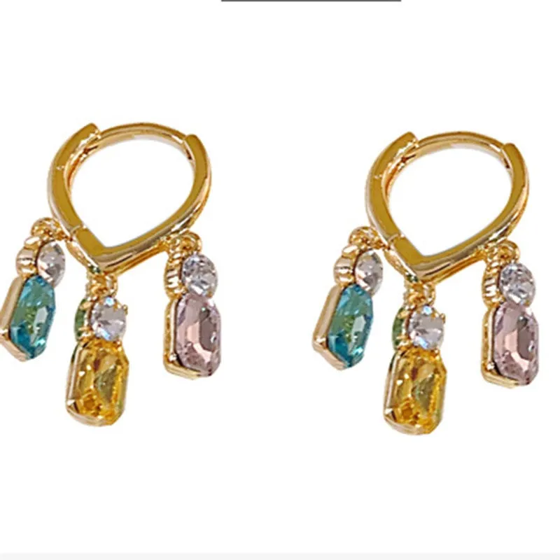 Colorful Crystal Tassel Hoop Earrings For Women