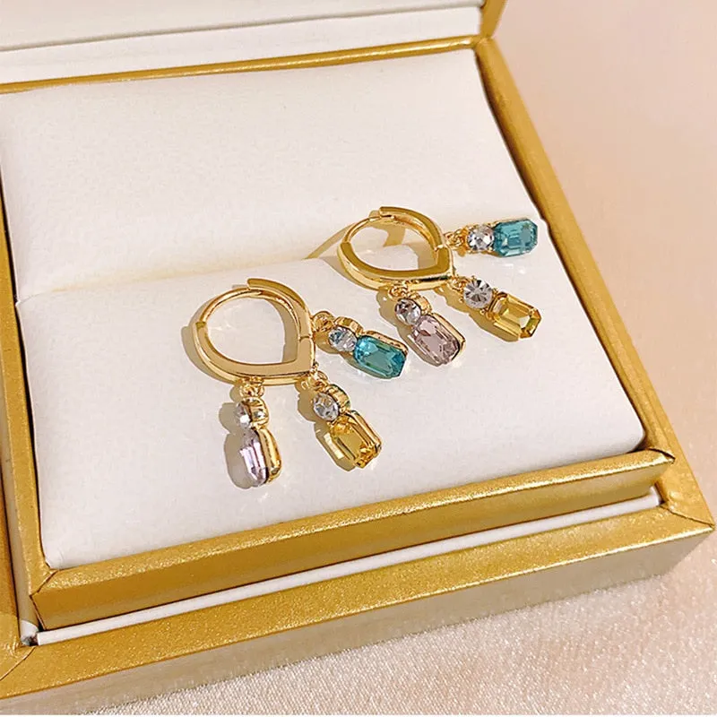 Colorful Crystal Tassel Hoop Earrings For Women