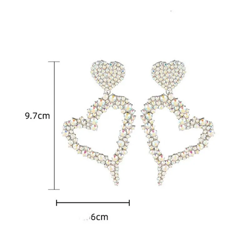 Colorful Heart Shape Rhinestone Bejeweled Oversized Dangle Earrings