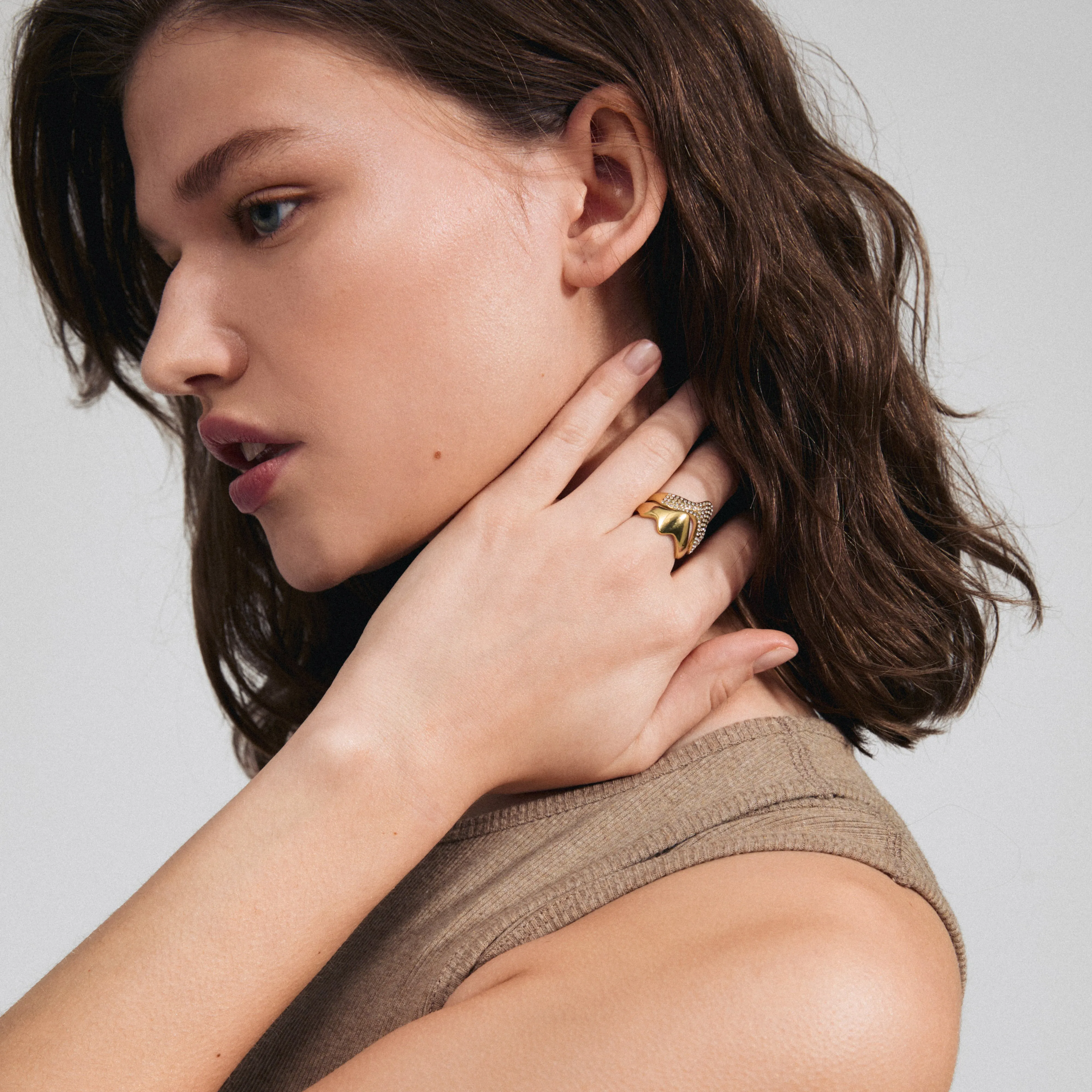 CONNECT 2-in-1 set crystal rings gold-plated
