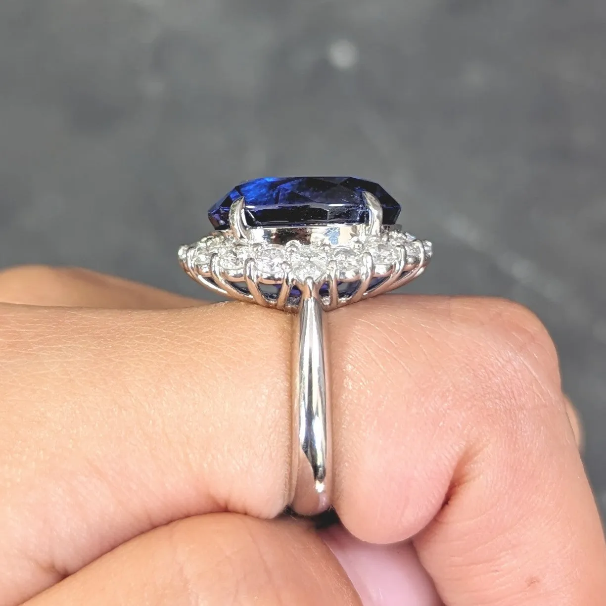 Contemporary 19.45 CTW Tanzanite Diamond Platinum Halo Ring