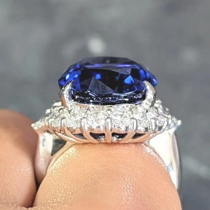 Contemporary 19.45 CTW Tanzanite Diamond Platinum Halo Ring