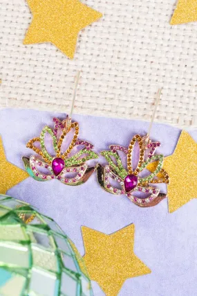 Crystal and Goldtone Mardi Gras Mask Earrings