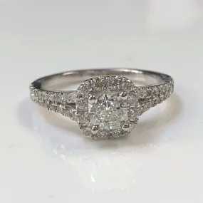 Cushion Halo Diamond Split Shank Side Stone Engagement Ring