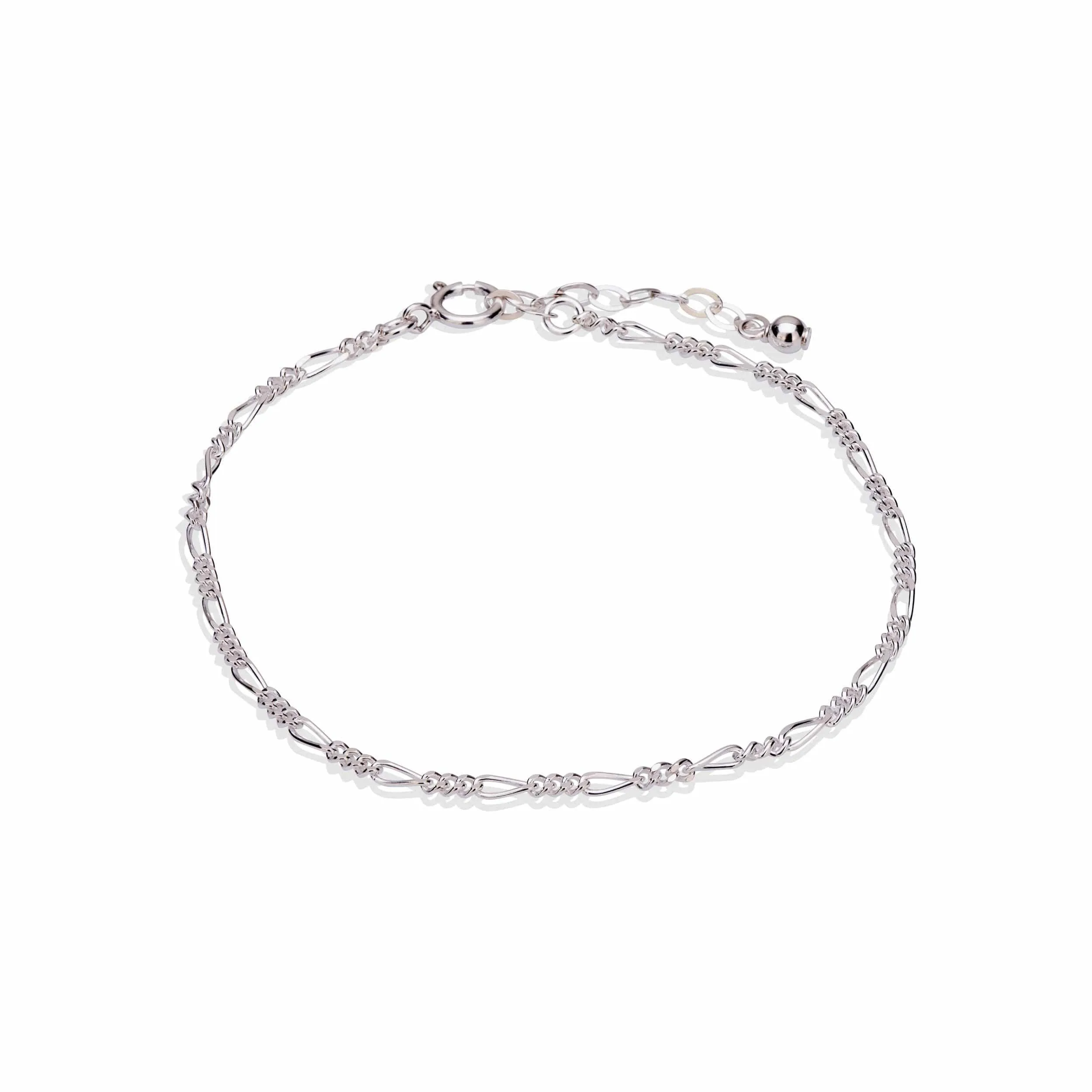 Dainty Minimalist Sterling Silver Figaro Chain Bracelet for Women