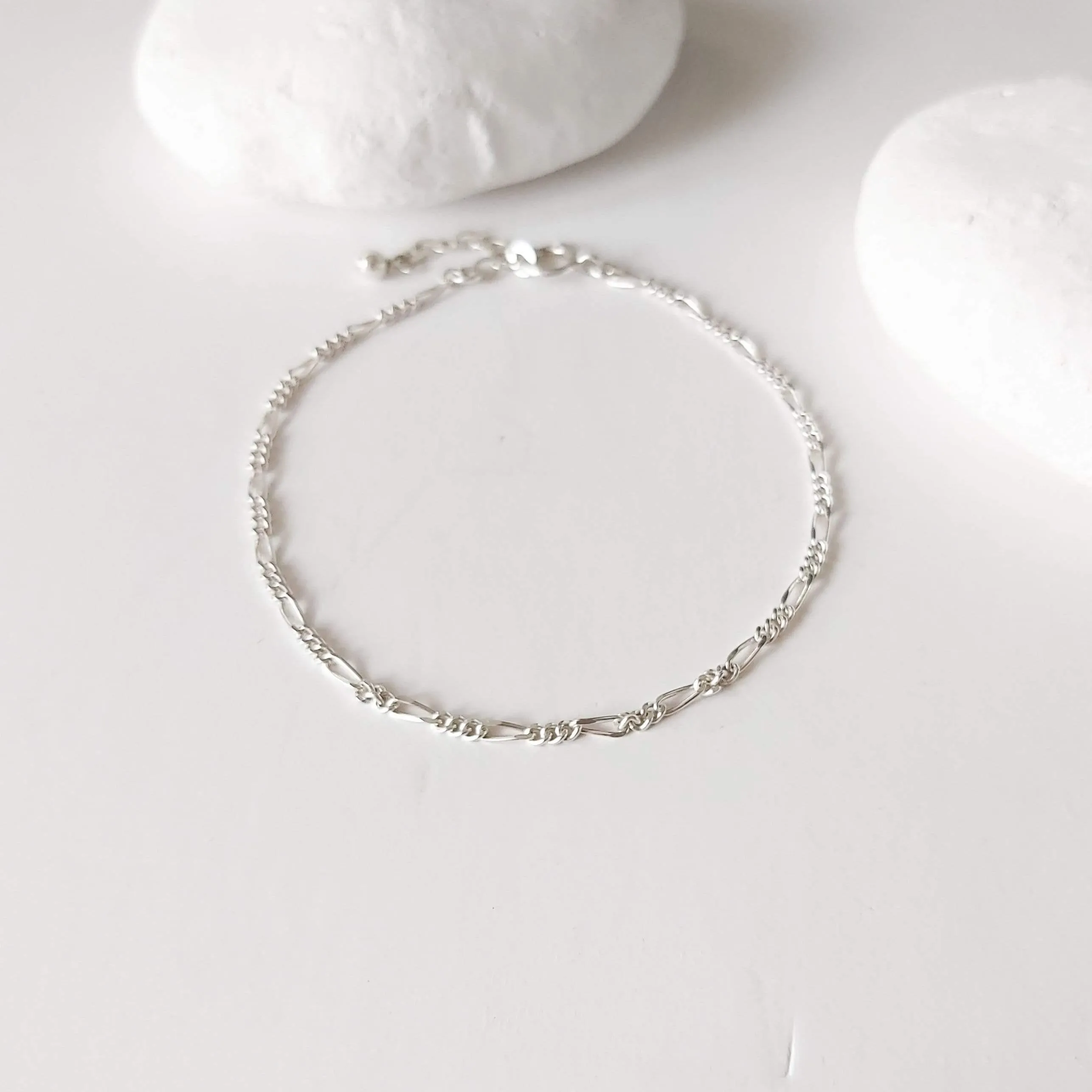 Dainty Minimalist Sterling Silver Figaro Chain Bracelet for Women