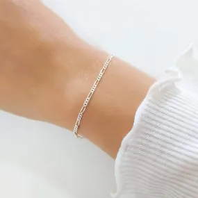 Dainty Minimalist Sterling Silver Figaro Chain Bracelet for Women