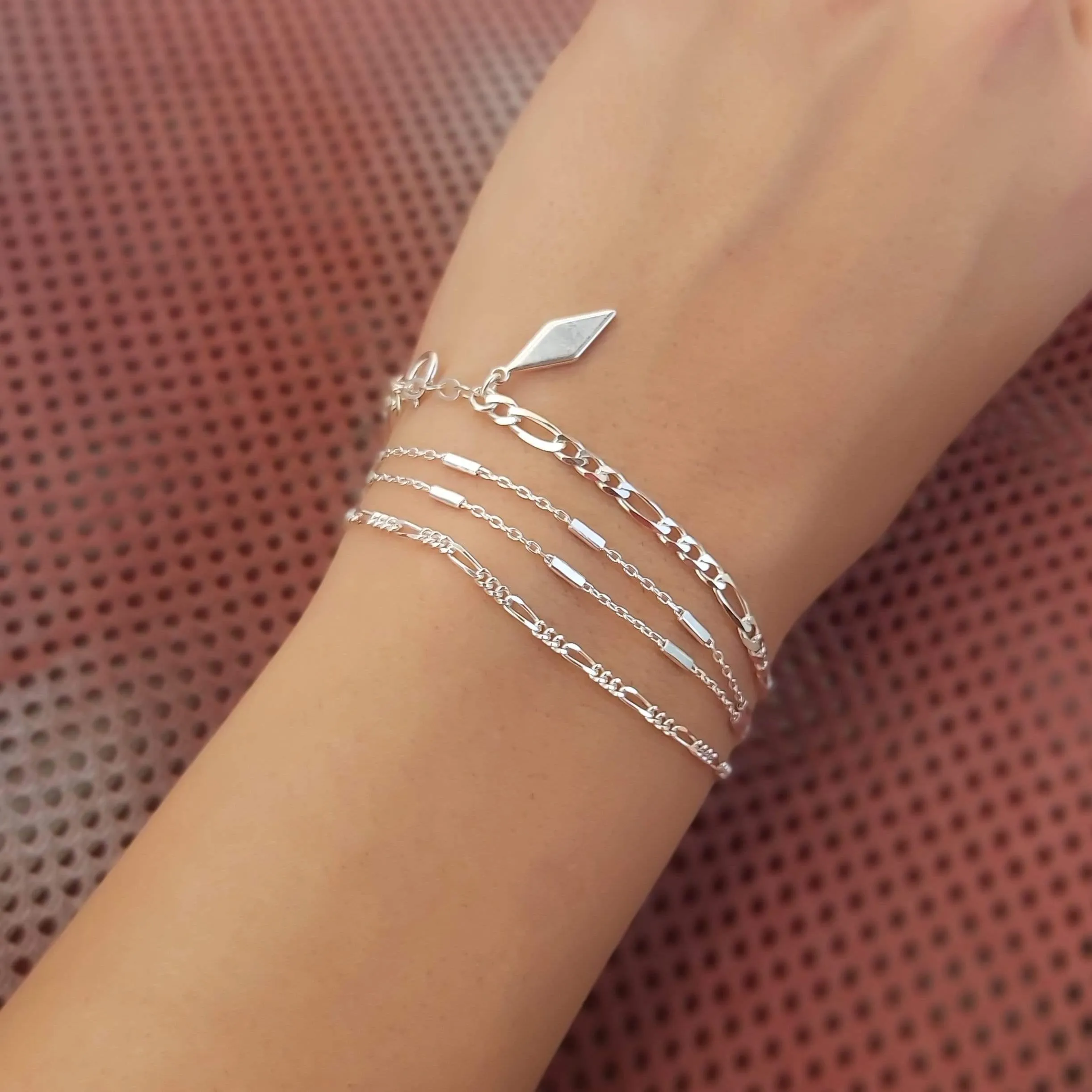 Dainty Minimalist Sterling Silver Figaro Chain Bracelet for Women