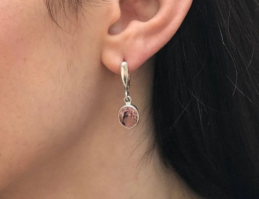 Dangling Morganite Earrings - Pink Drop Earrings - Vintage Oval Earrings