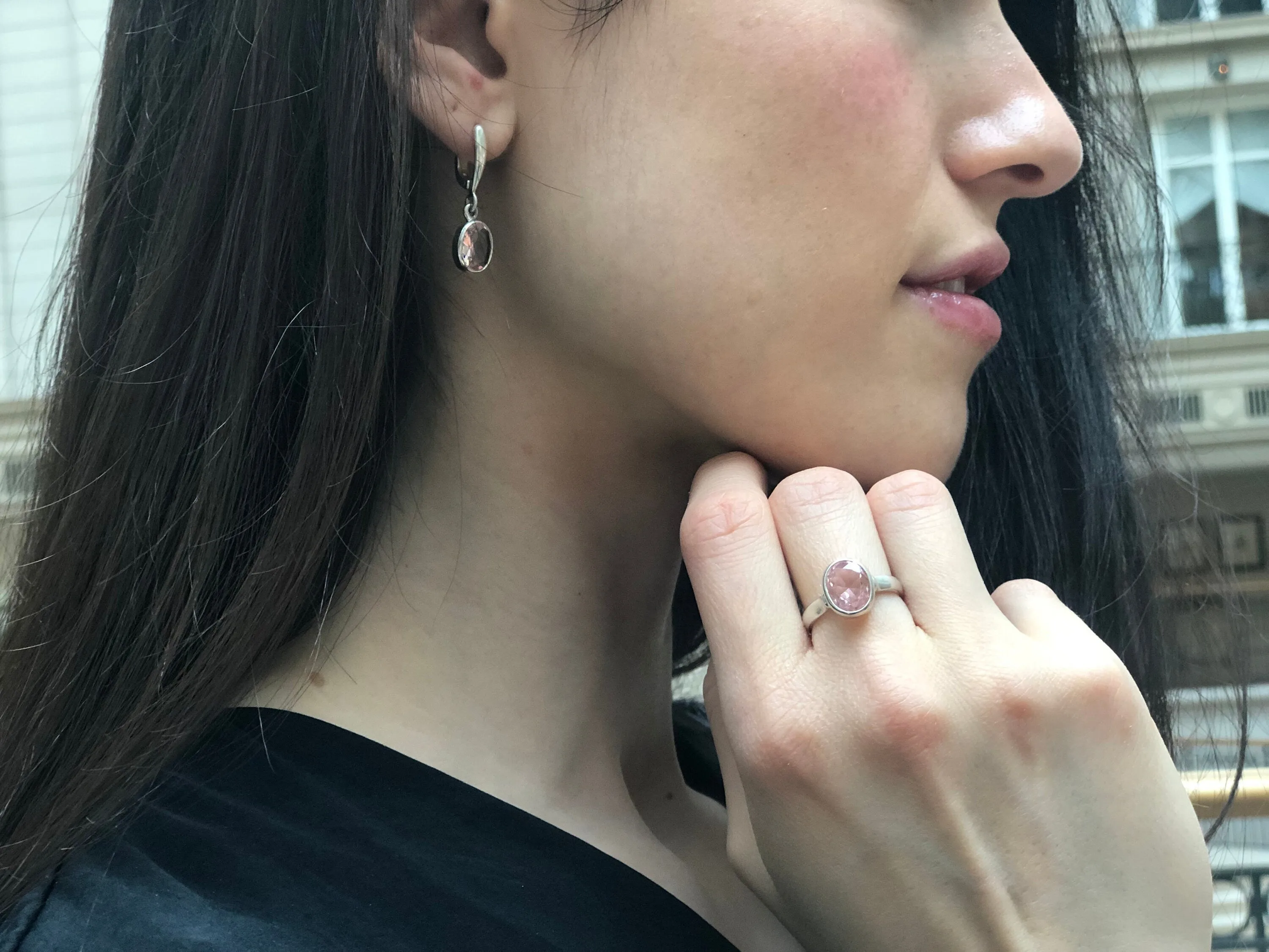Dangling Morganite Earrings - Pink Drop Earrings - Vintage Oval Earrings