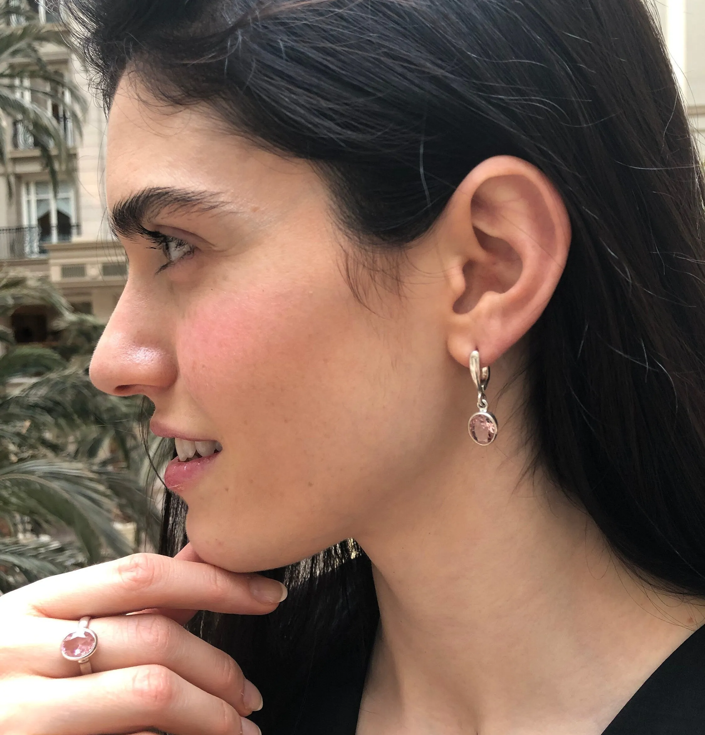 Dangling Morganite Earrings - Pink Drop Earrings - Vintage Oval Earrings