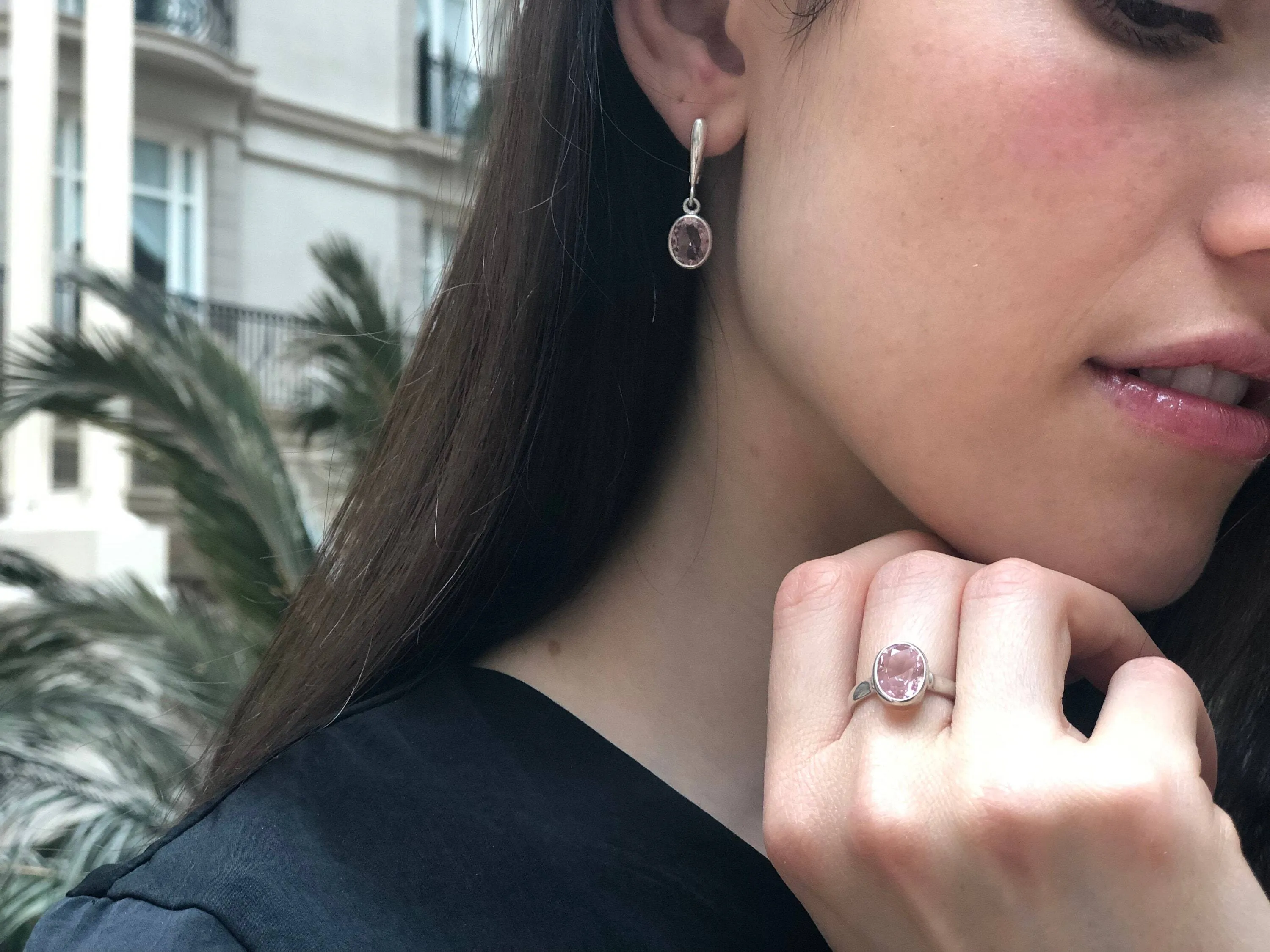 Dangling Morganite Earrings - Pink Drop Earrings - Vintage Oval Earrings