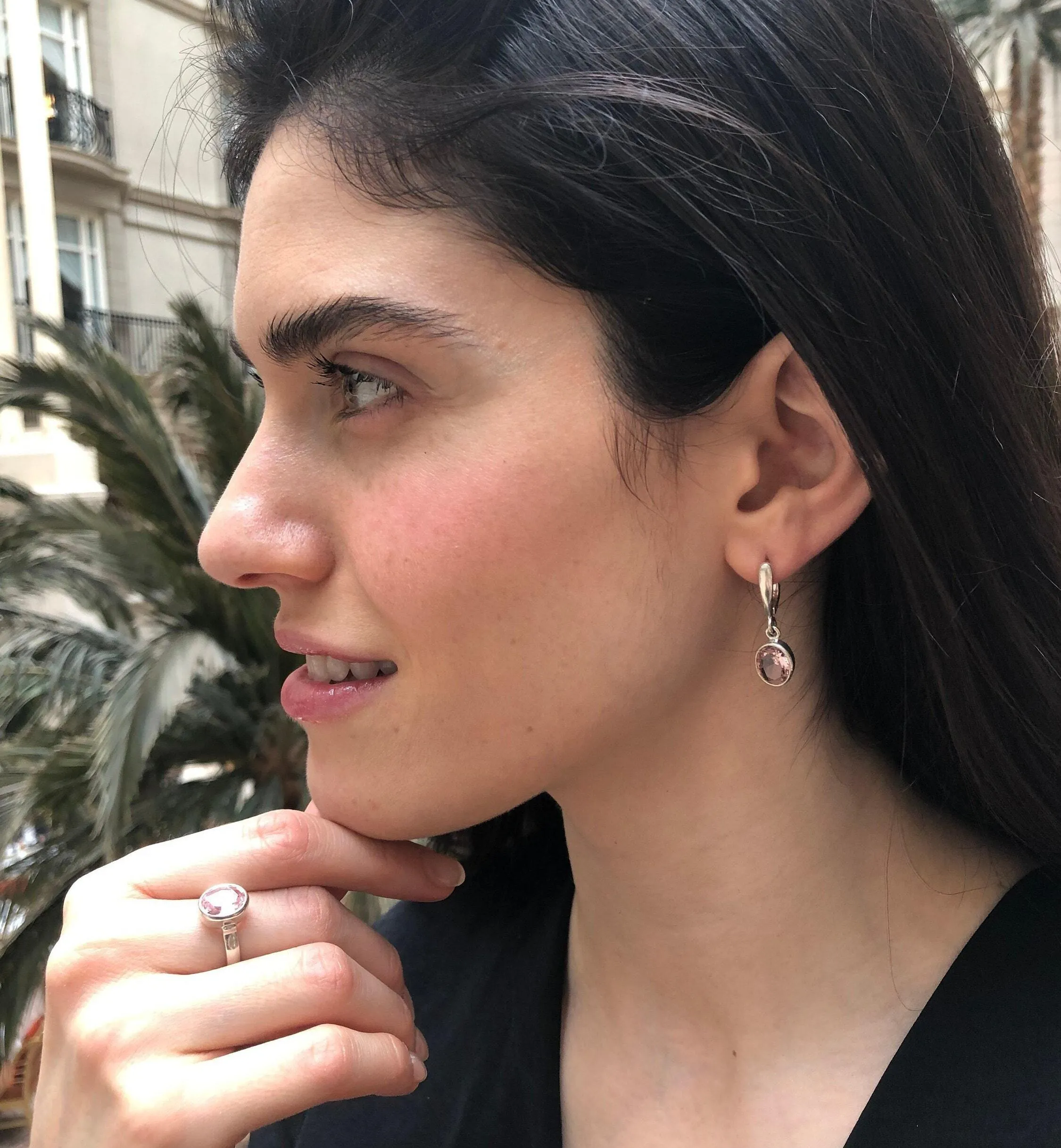 Dangling Morganite Earrings - Pink Drop Earrings - Vintage Oval Earrings