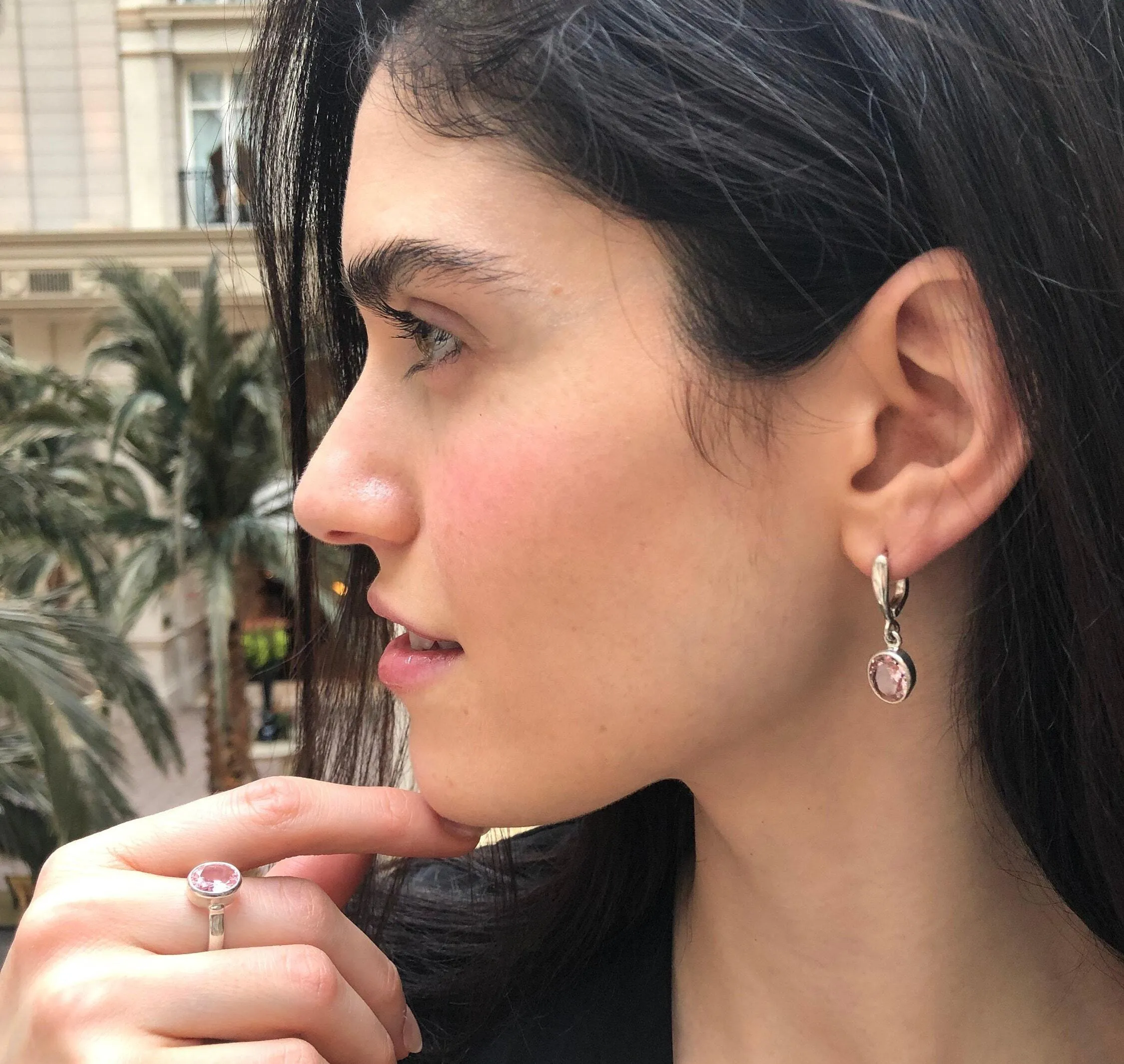 Dangling Morganite Earrings - Pink Drop Earrings - Vintage Oval Earrings