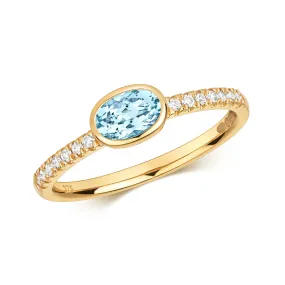 DIAMOND & AQUAMARINE RING IN 9CT GOLD