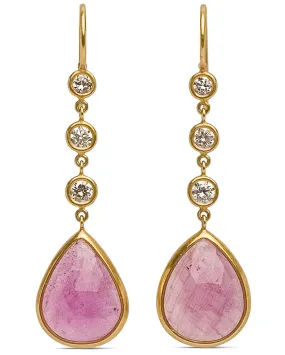 Diamond and Pink Sapphire Drop Earrings