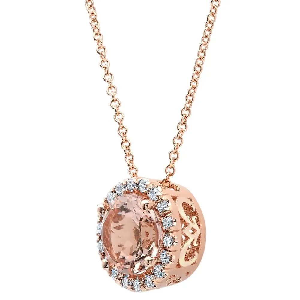 Diamond Halo Morganite Pendant