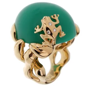 Dior Chrysoprase Diamond Yellow Gold Cocktail Ring Sz 6 1/4