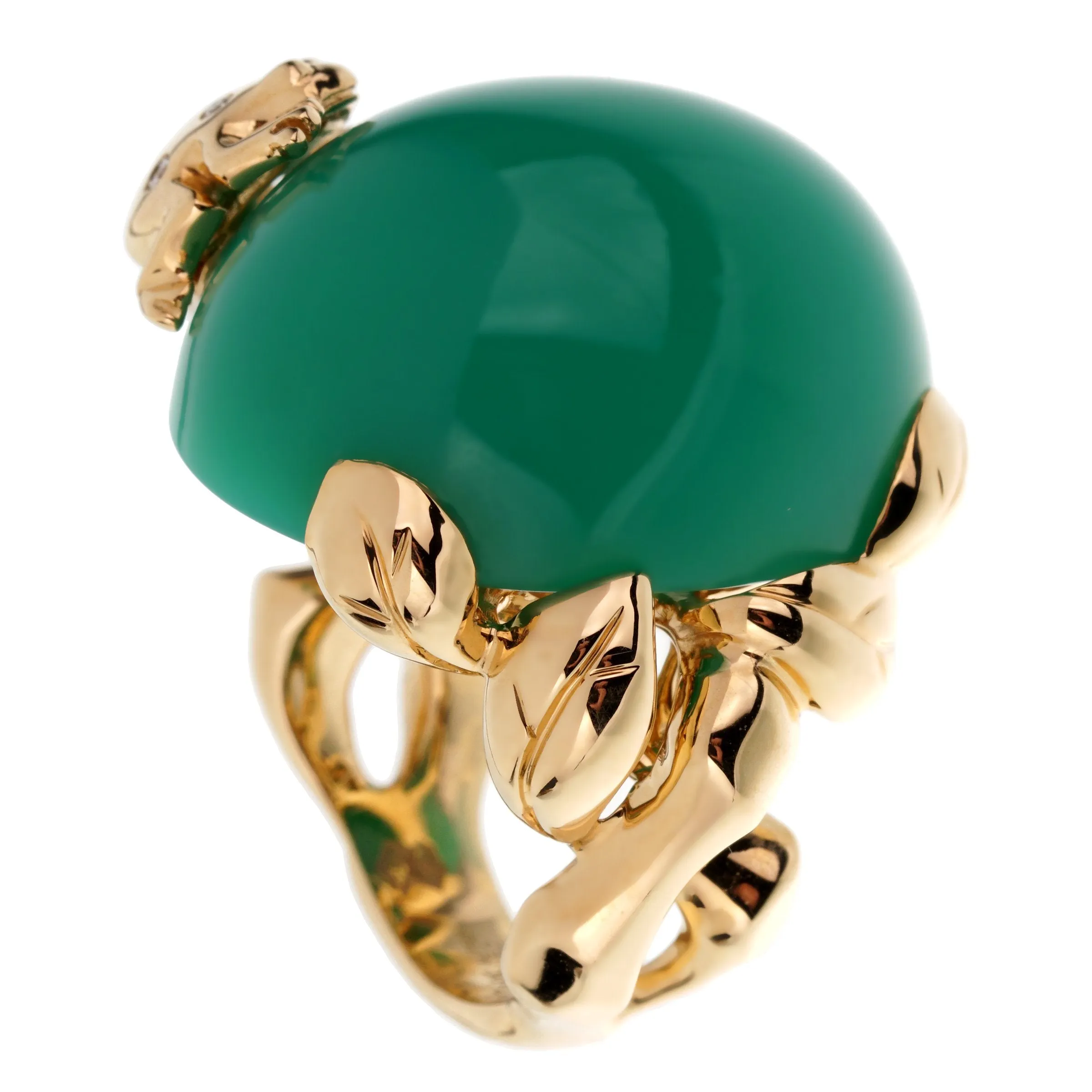 Dior Chrysoprase Diamond Yellow Gold Cocktail Ring Sz 6 1/4