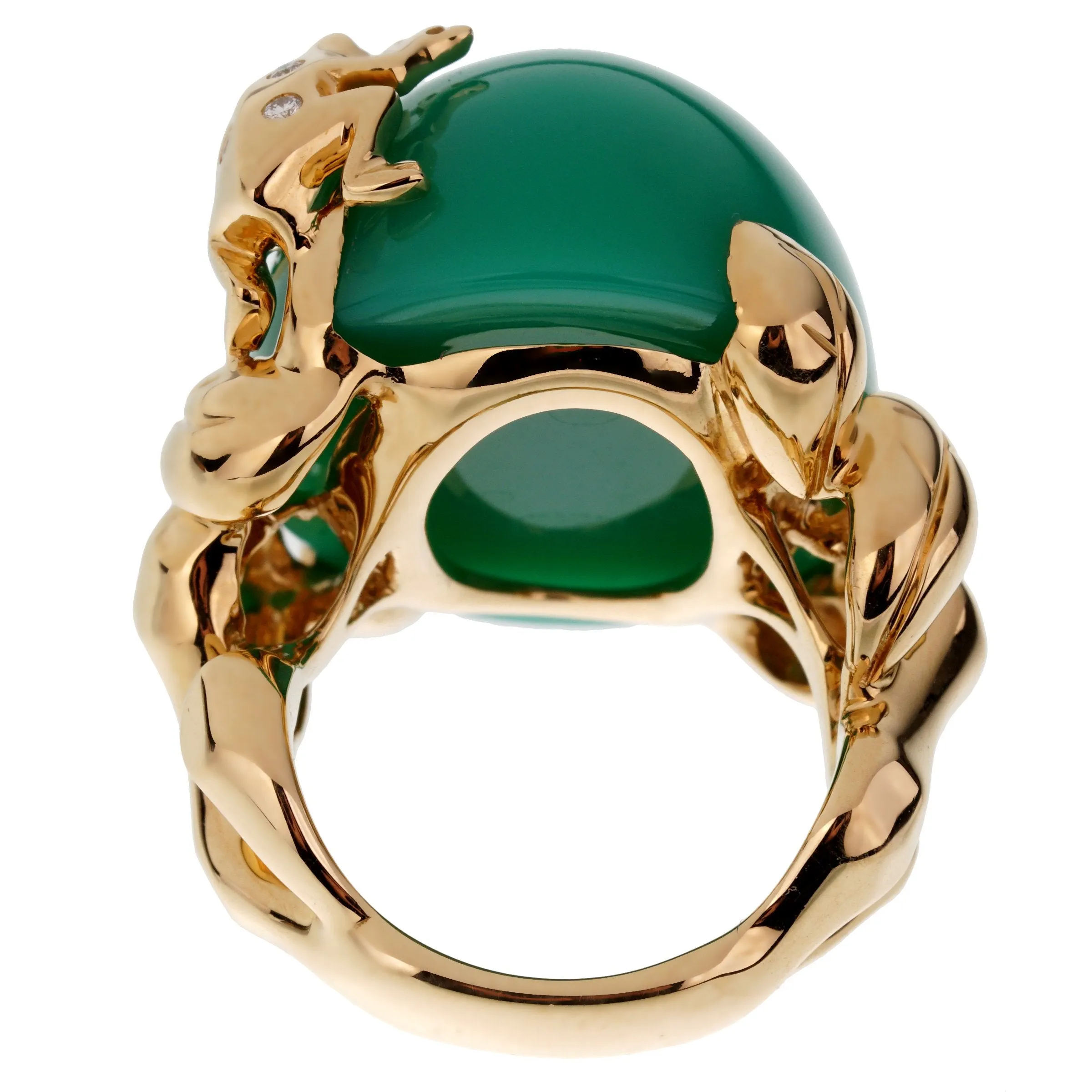 Dior Chrysoprase Diamond Yellow Gold Cocktail Ring Sz 6 1/4